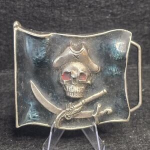 Vintage INSTYLE 1979 SKELETON FLAG BELT BUCKLE #1260 Heavy
